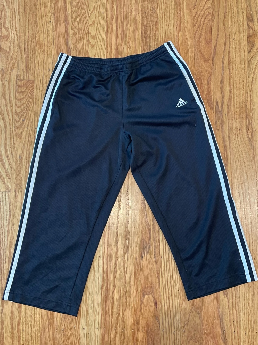 adidas Black Capri Pants with White Triple Stripes